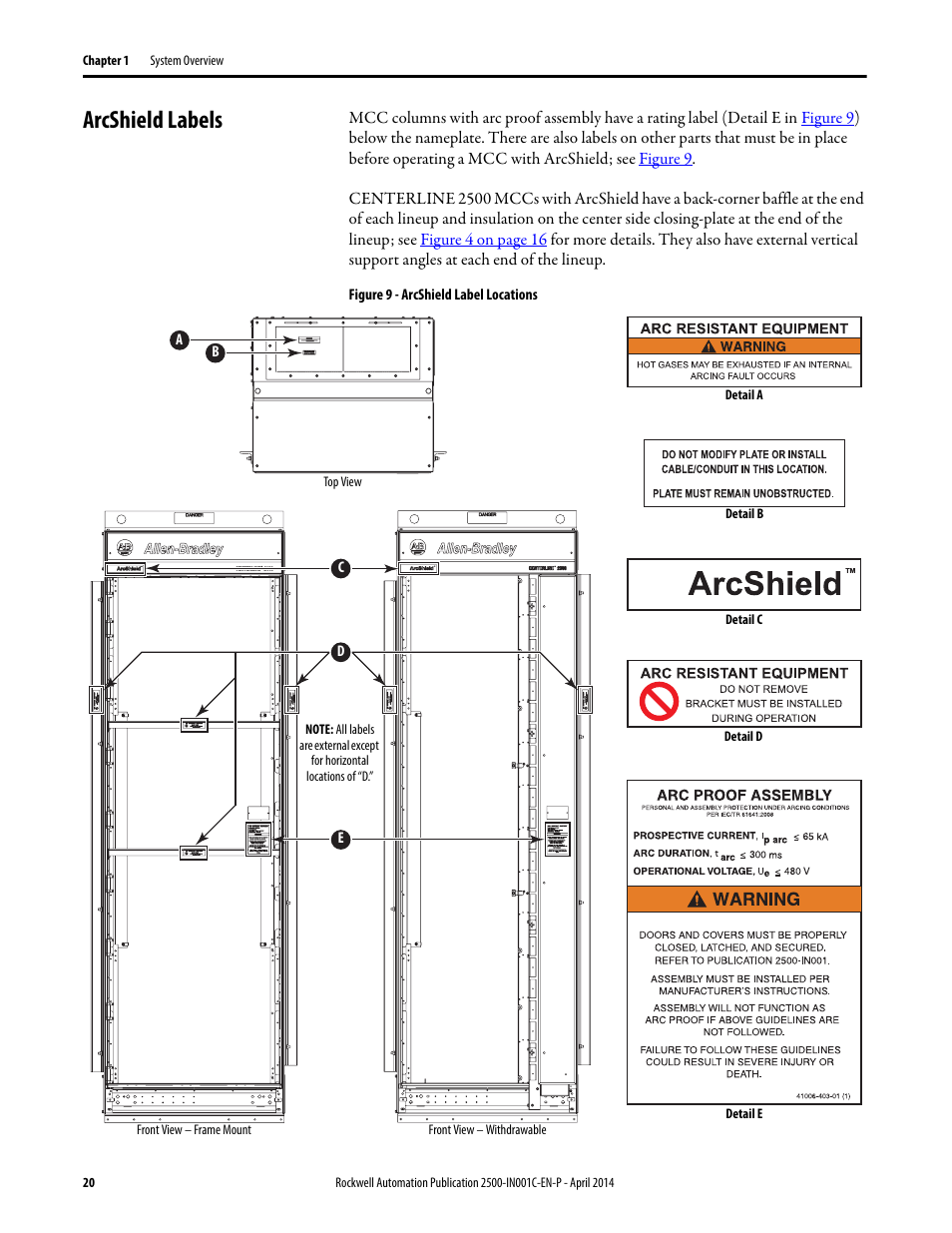 Arcshield labels, For an examp | Rockwell Automation 2500 CENTERLINE Motor Control Centers Installation Manual User Manual | Page 20 / 100