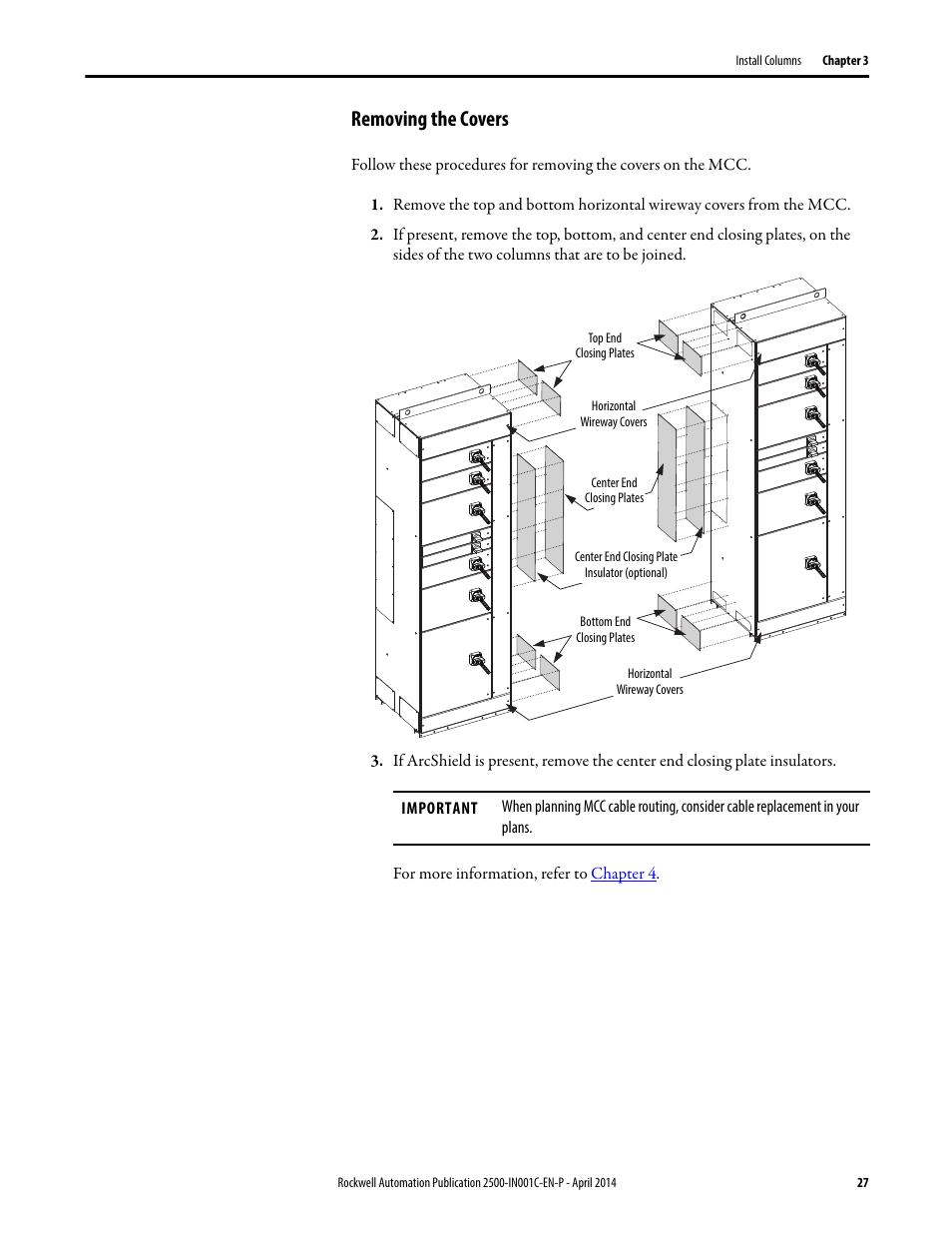 Removing the covers | Rockwell Automation 2500 CENTERLINE Motor Control Centers Installation Manual User Manual | Page 27 / 100