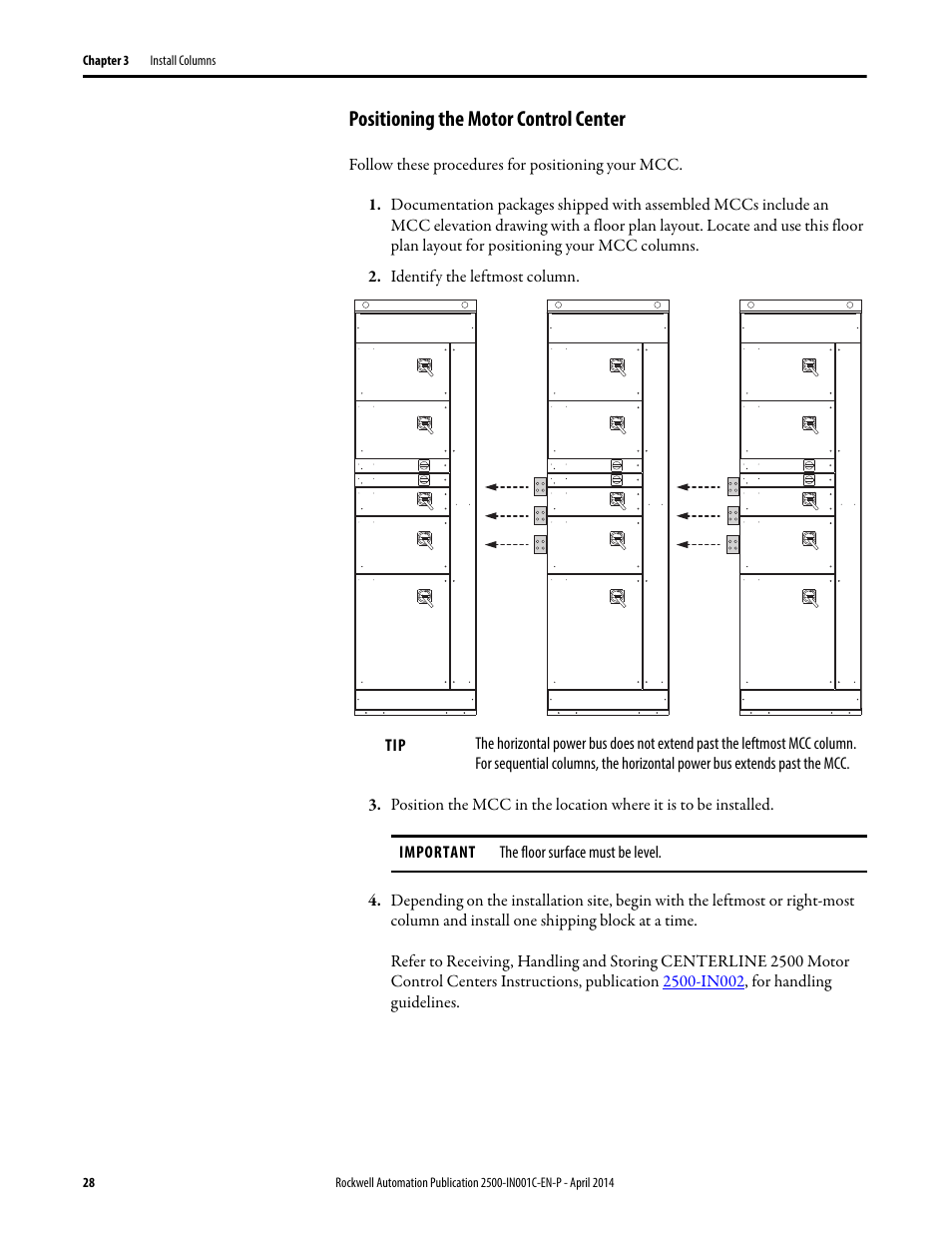 Positioning the motor control center | Rockwell Automation 2500 CENTERLINE Motor Control Centers Installation Manual User Manual | Page 28 / 100