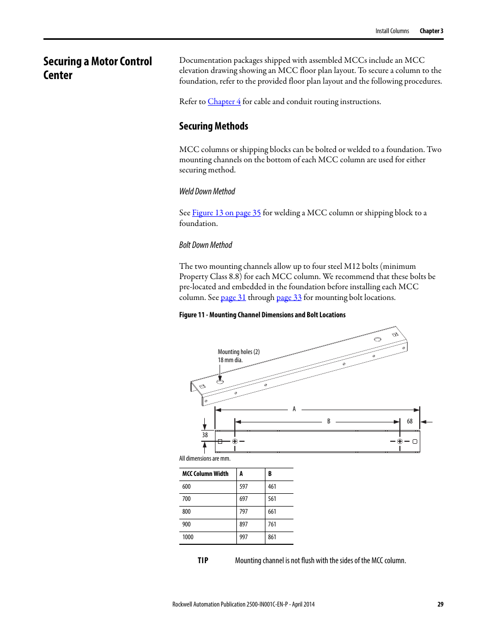 Securing a motor control center, Securing methods | Rockwell Automation 2500 CENTERLINE Motor Control Centers Installation Manual User Manual | Page 29 / 100