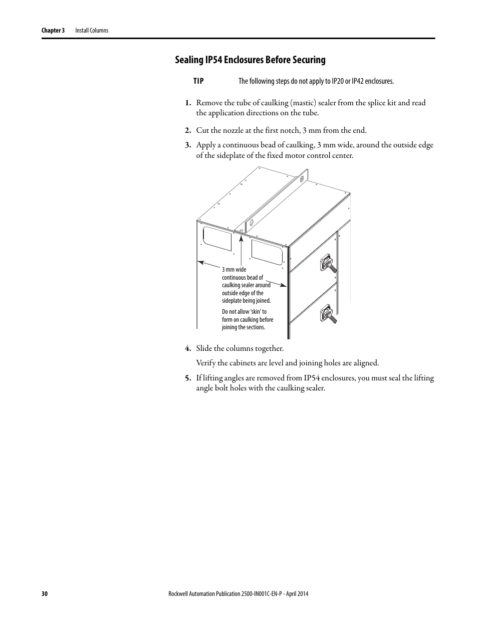 Sealing ip54 enclosures before securing | Rockwell Automation 2500 CENTERLINE Motor Control Centers Installation Manual User Manual | Page 30 / 100