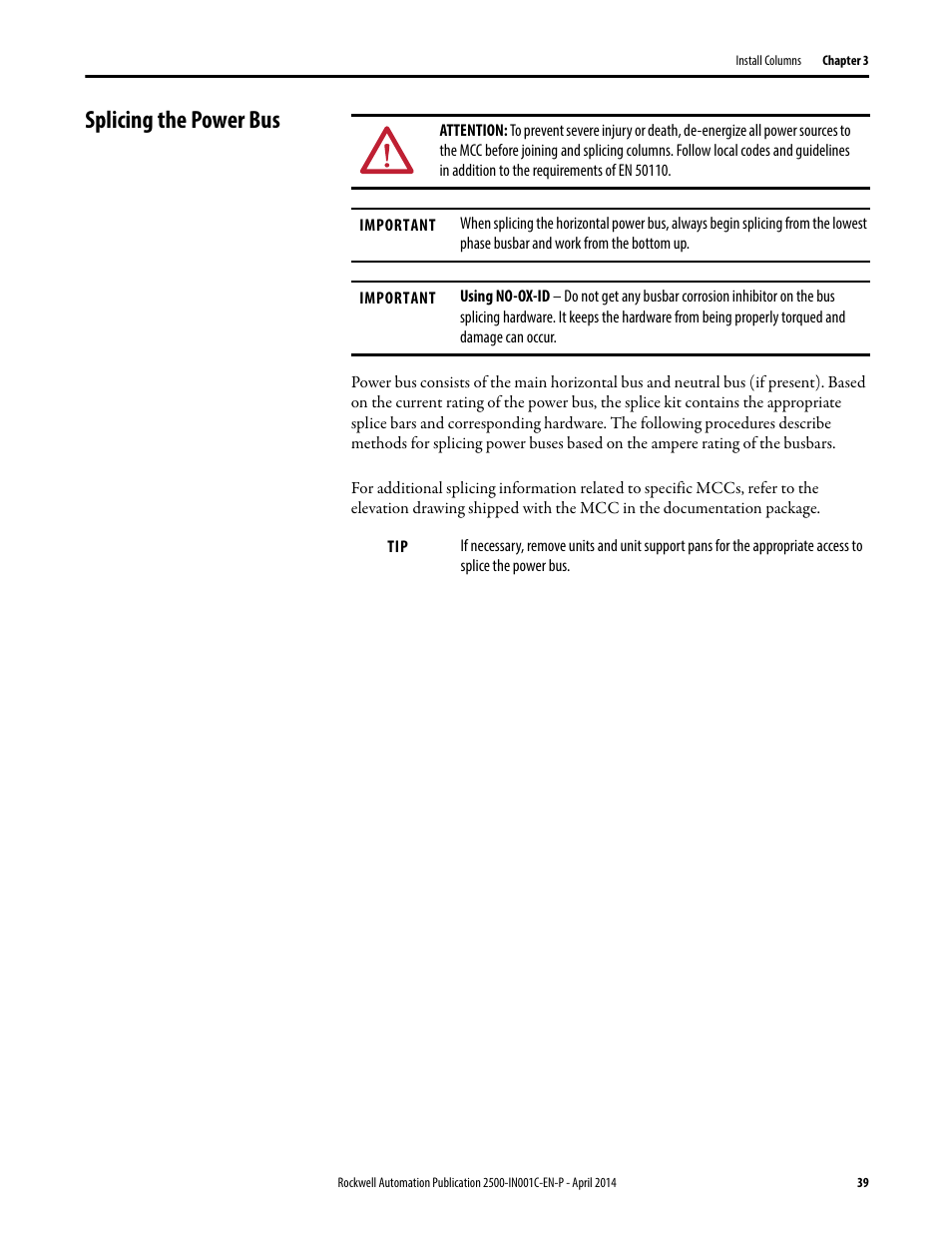 Splicing the power bus | Rockwell Automation 2500 CENTERLINE Motor Control Centers Installation Manual User Manual | Page 39 / 100