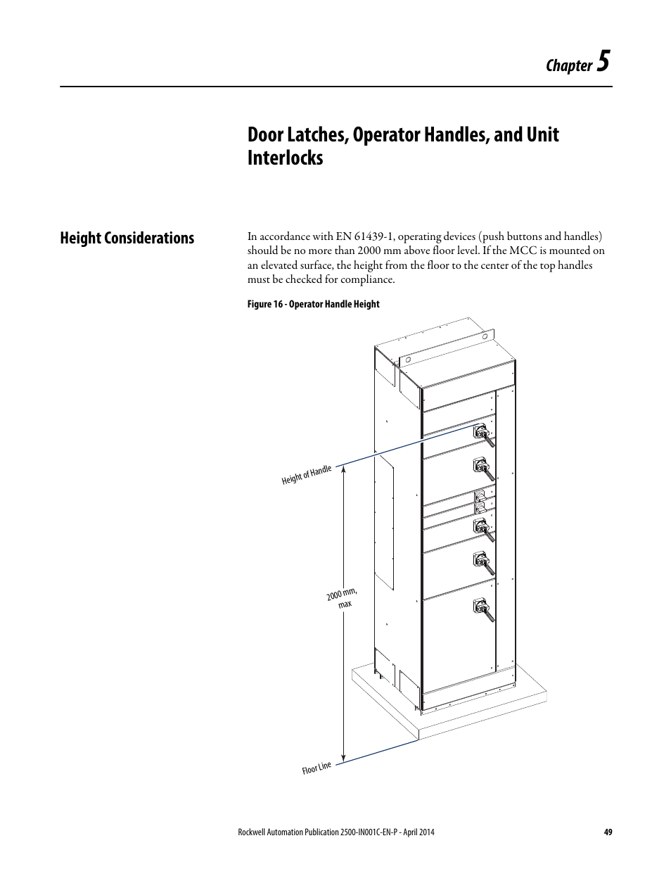 Height considerations, Chapter 5, Chapter | Rockwell Automation 2500 CENTERLINE Motor Control Centers Installation Manual User Manual | Page 49 / 100