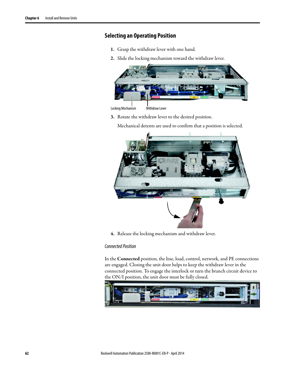 Selecting an operating position | Rockwell Automation 2500 CENTERLINE Motor Control Centers Installation Manual User Manual | Page 62 / 100