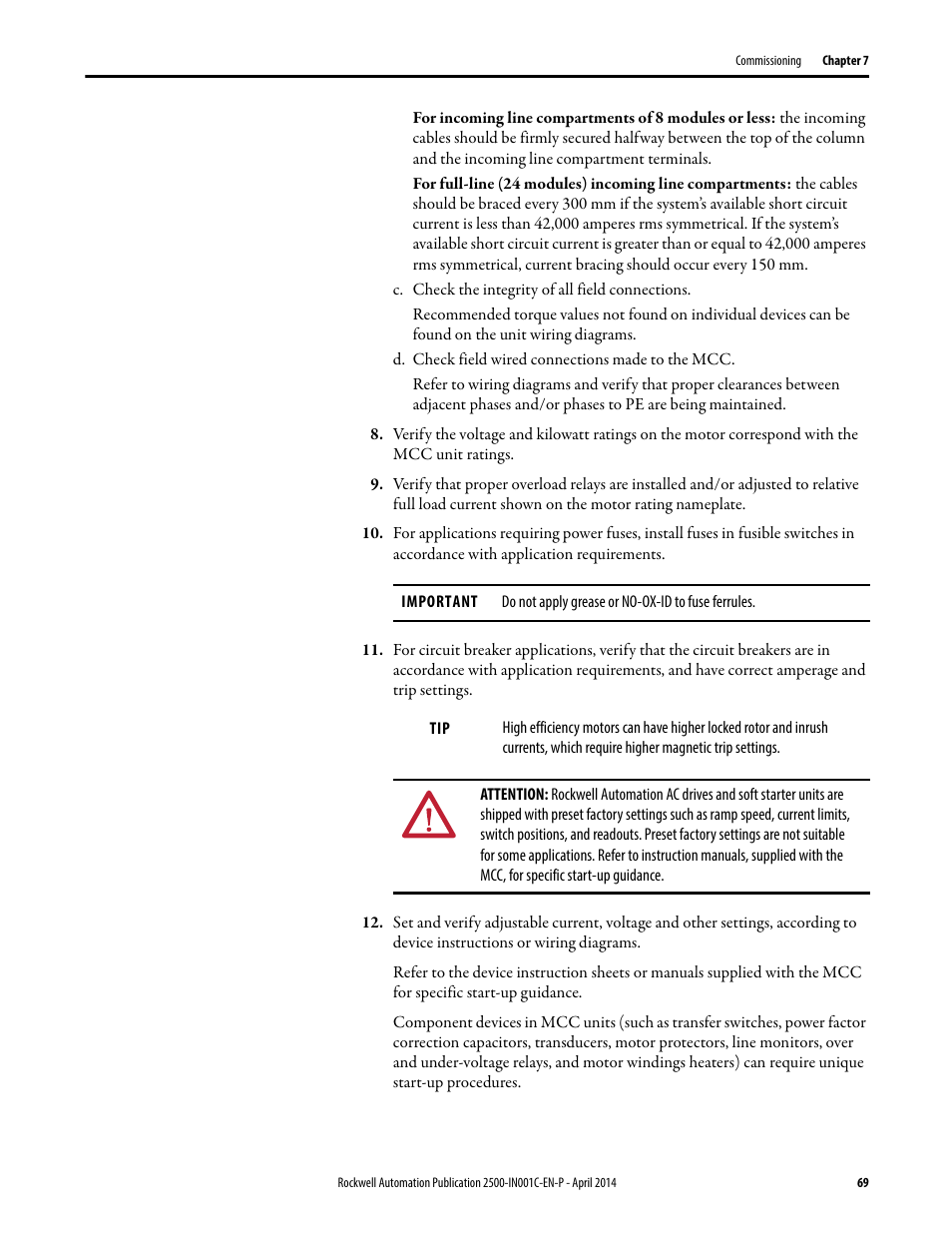 Rockwell Automation 2500 CENTERLINE Motor Control Centers Installation Manual User Manual | Page 69 / 100