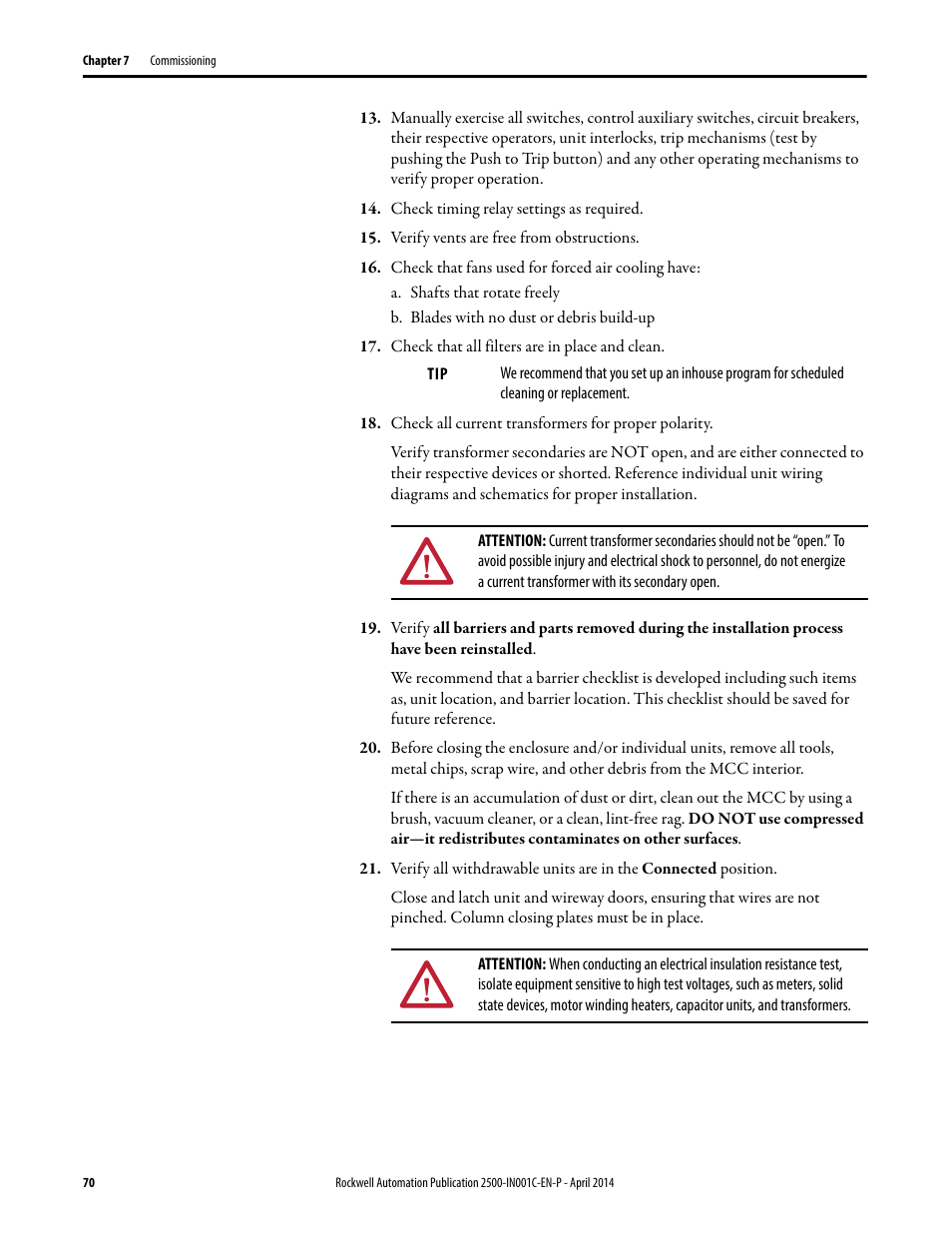 Rockwell Automation 2500 CENTERLINE Motor Control Centers Installation Manual User Manual | Page 70 / 100