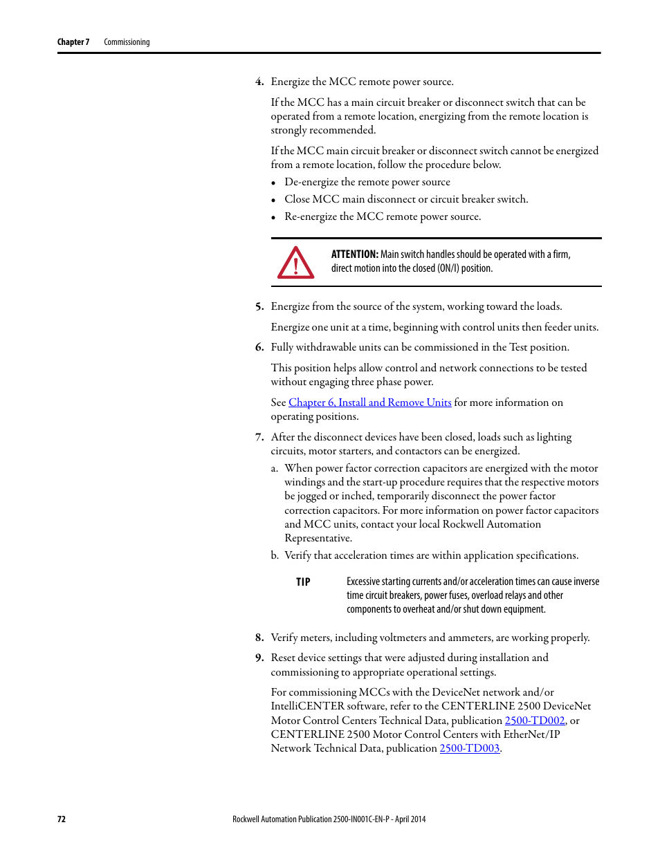 Rockwell Automation 2500 CENTERLINE Motor Control Centers Installation Manual User Manual | Page 72 / 100