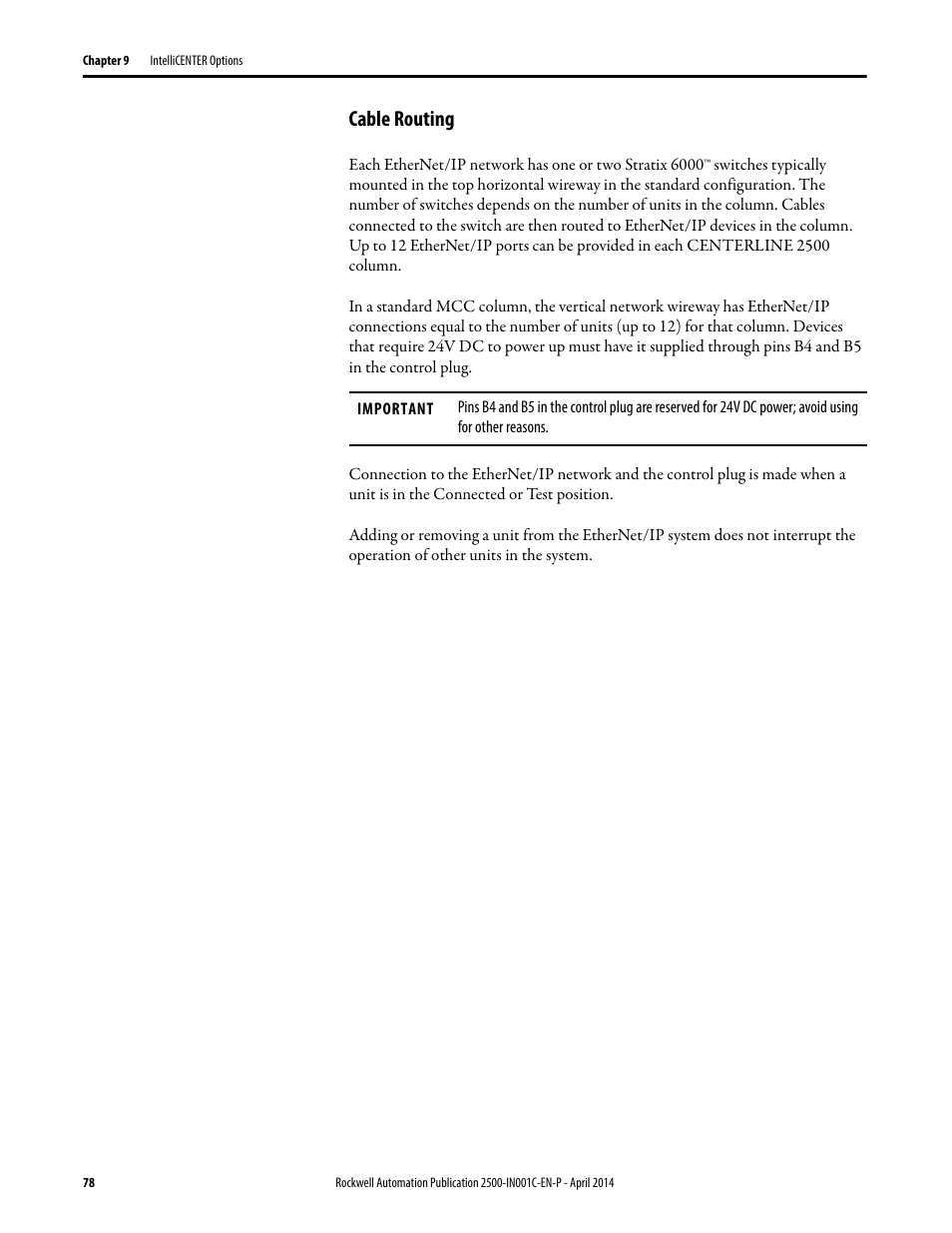 Cable routing | Rockwell Automation 2500 CENTERLINE Motor Control Centers Installation Manual User Manual | Page 78 / 100