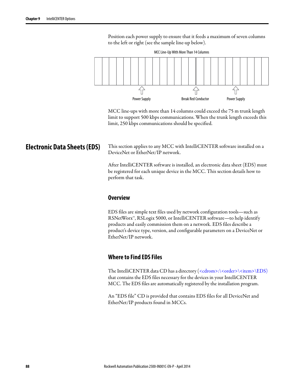 Electronic data sheets (eds), Overview, Where to find eds files | Overview where to find eds files | Rockwell Automation 2500 CENTERLINE Motor Control Centers Installation Manual User Manual | Page 88 / 100