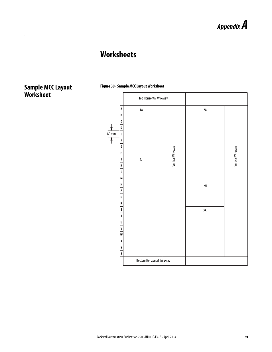 A - worksheets, Sample mcc layout worksheet, Appendix a | Worksheets, Appendix | Rockwell Automation 2500 CENTERLINE Motor Control Centers Installation Manual User Manual | Page 91 / 100