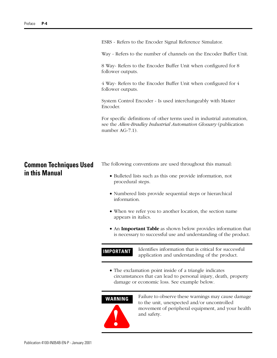 Common techniques used in this manual | Rockwell Automation 4100-EF04_EF08 4 or 8 Way Encoder Buffer Unit Installation and Setup Manual User Manual | Page 10 / 32