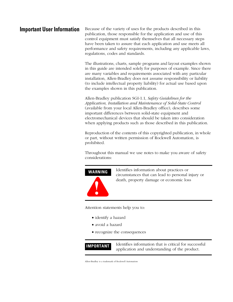 Important user information | Rockwell Automation 4100-EF04_EF08 4 or 8 Way Encoder Buffer Unit Installation and Setup Manual User Manual | Page 2 / 32