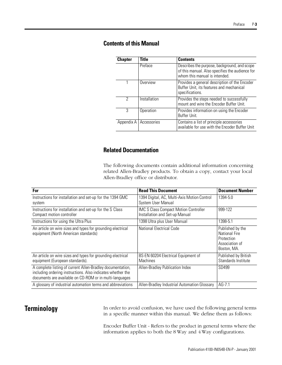 Terminology, Contents of this manual related documentation | Rockwell Automation 4100-EF04_EF08 4 or 8 Way Encoder Buffer Unit Installation and Setup Manual User Manual | Page 9 / 32