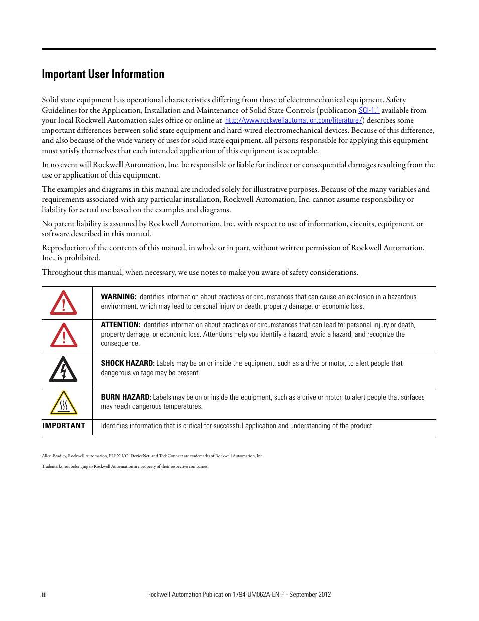 Important user information | Rockwell Automation 1794-XXXX FLEX I/O High-Density Analog Modules User Manual | Page 2 / 90