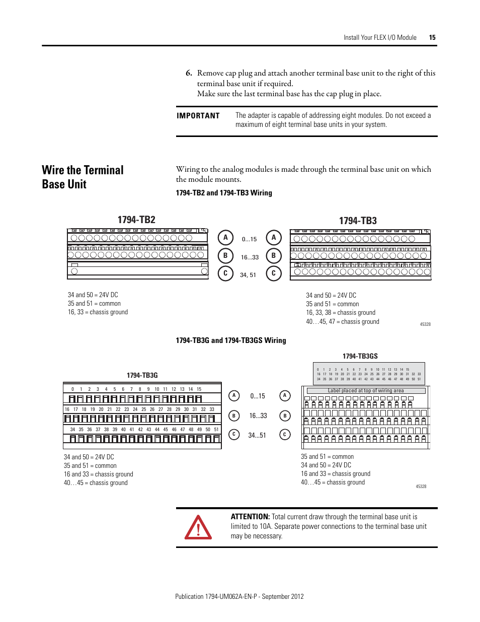 Wire the terminal base unit | Rockwell Automation 1794-XXXX FLEX I/O High-Density Analog Modules User Manual | Page 23 / 90