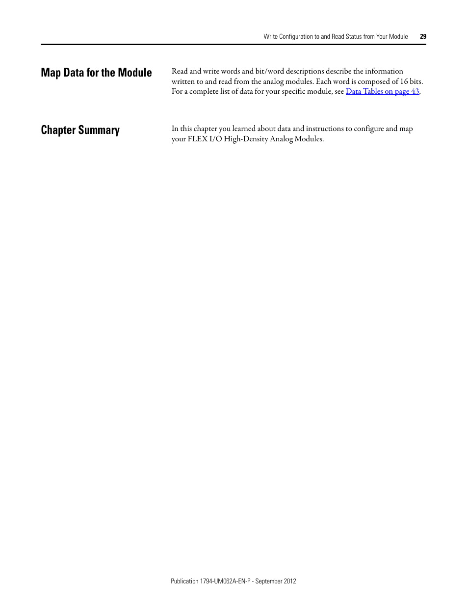 Map data for the module, Chapter summary, Map data for the module chapter summary | Rockwell Automation 1794-XXXX FLEX I/O High-Density Analog Modules User Manual | Page 37 / 90