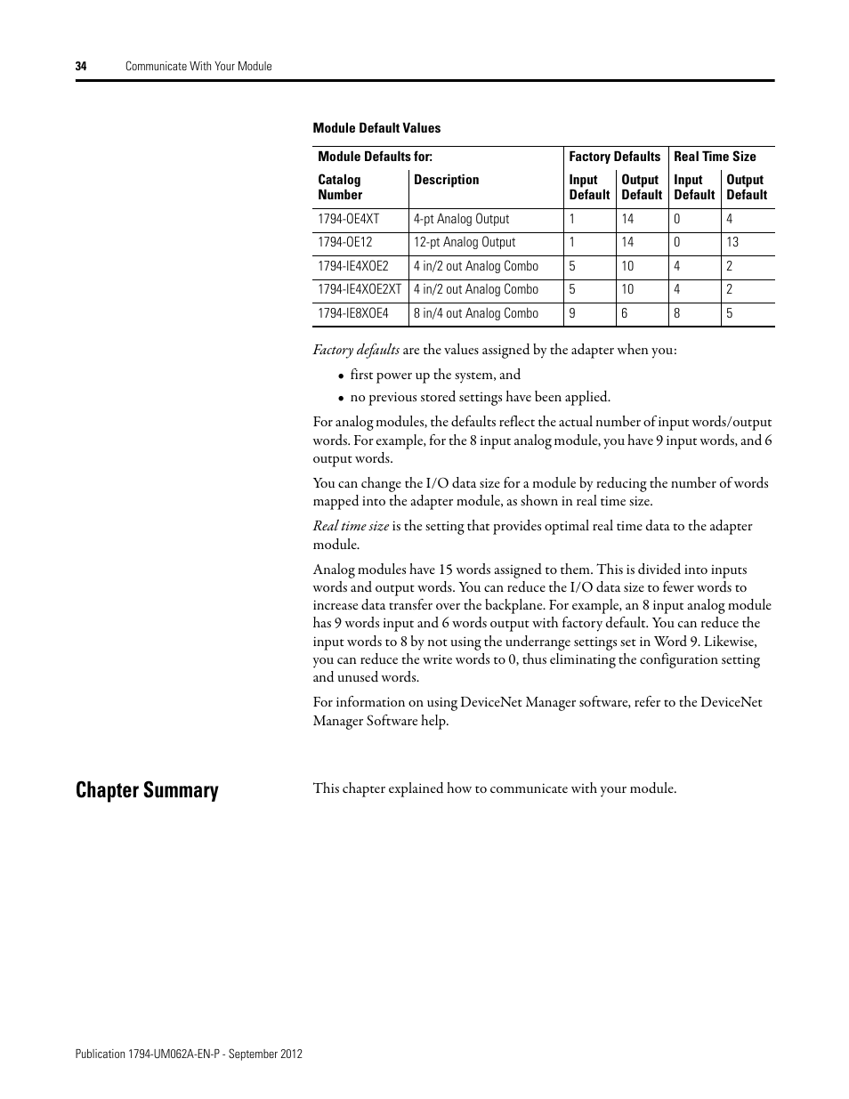 Chapter summary | Rockwell Automation 1794-XXXX FLEX I/O High-Density Analog Modules User Manual | Page 42 / 90