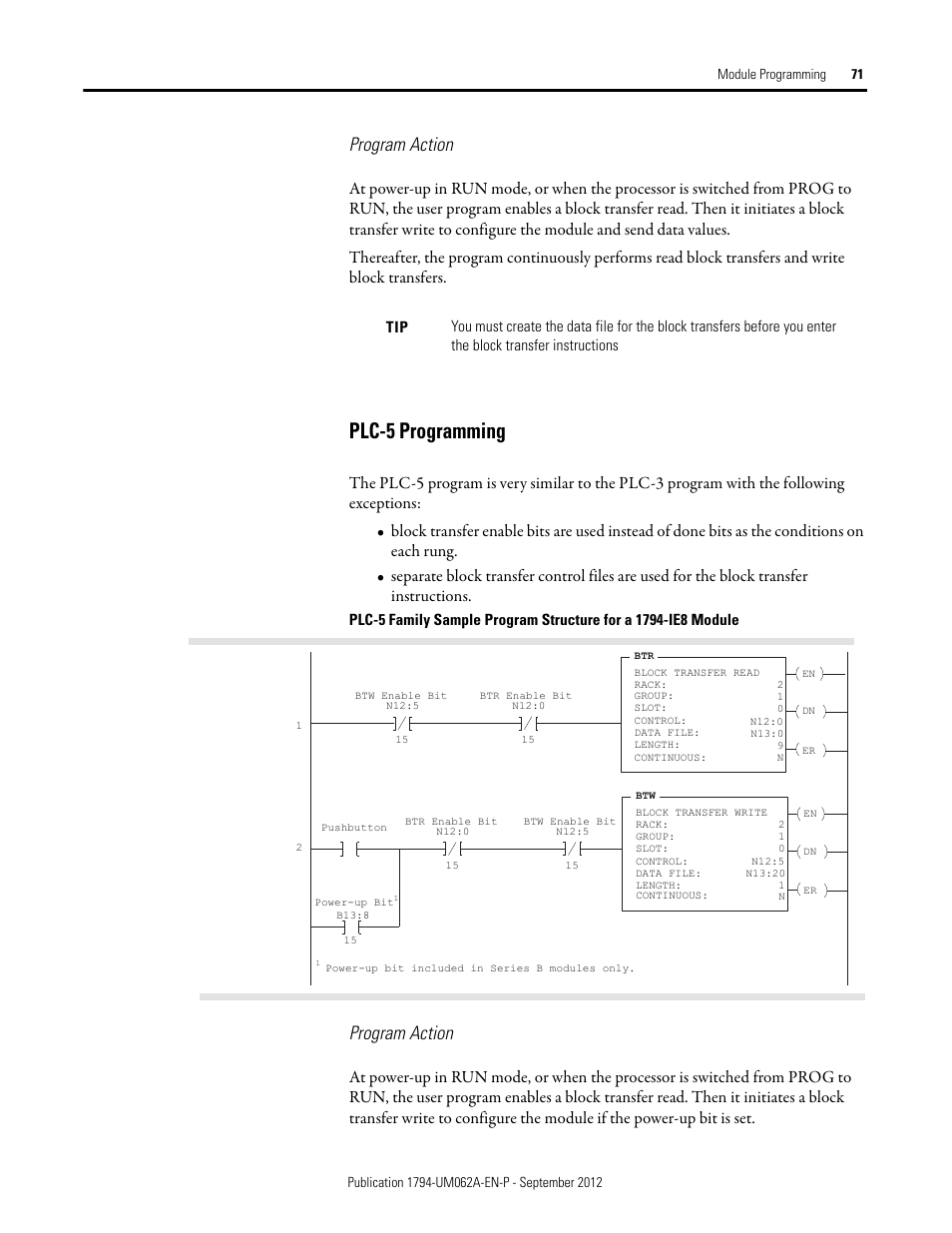 Plc-5 programming, Program action | Rockwell Automation 1794-XXXX FLEX I/O High-Density Analog Modules User Manual | Page 79 / 90
