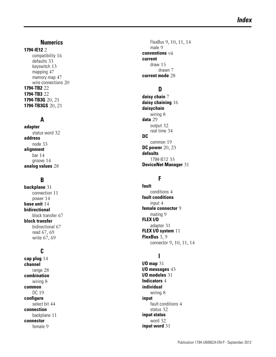 Numerics, Index | Rockwell Automation 1794-XXXX FLEX I/O High-Density Analog Modules User Manual | Page 85 / 90