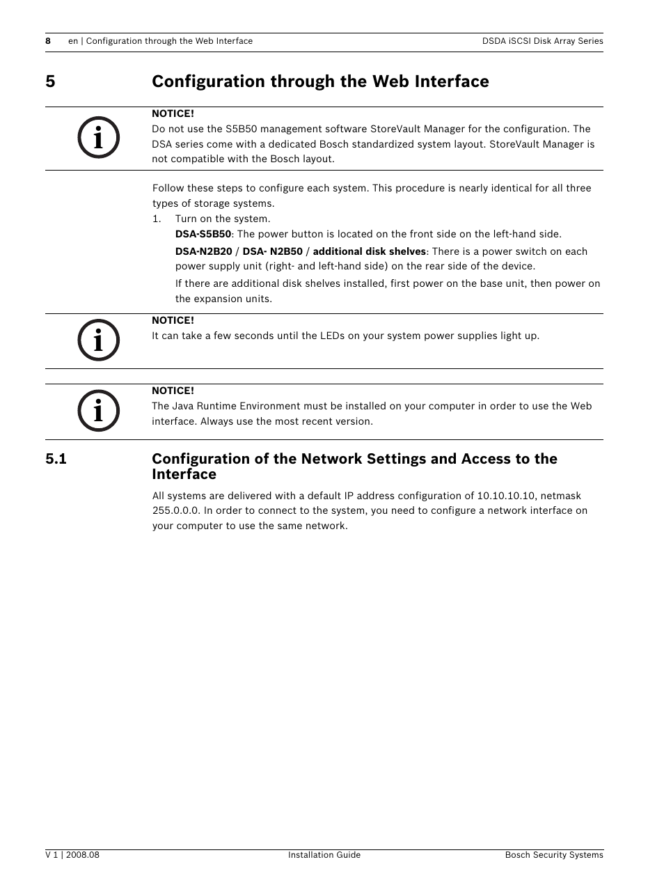 5 configuration through the web interface, Configuration through the web interface, 5configuration through the web interface | Bosch DSDA ISCSI DISK ARRAY SERIES DSA-S5B50 User Manual | Page 10 / 40