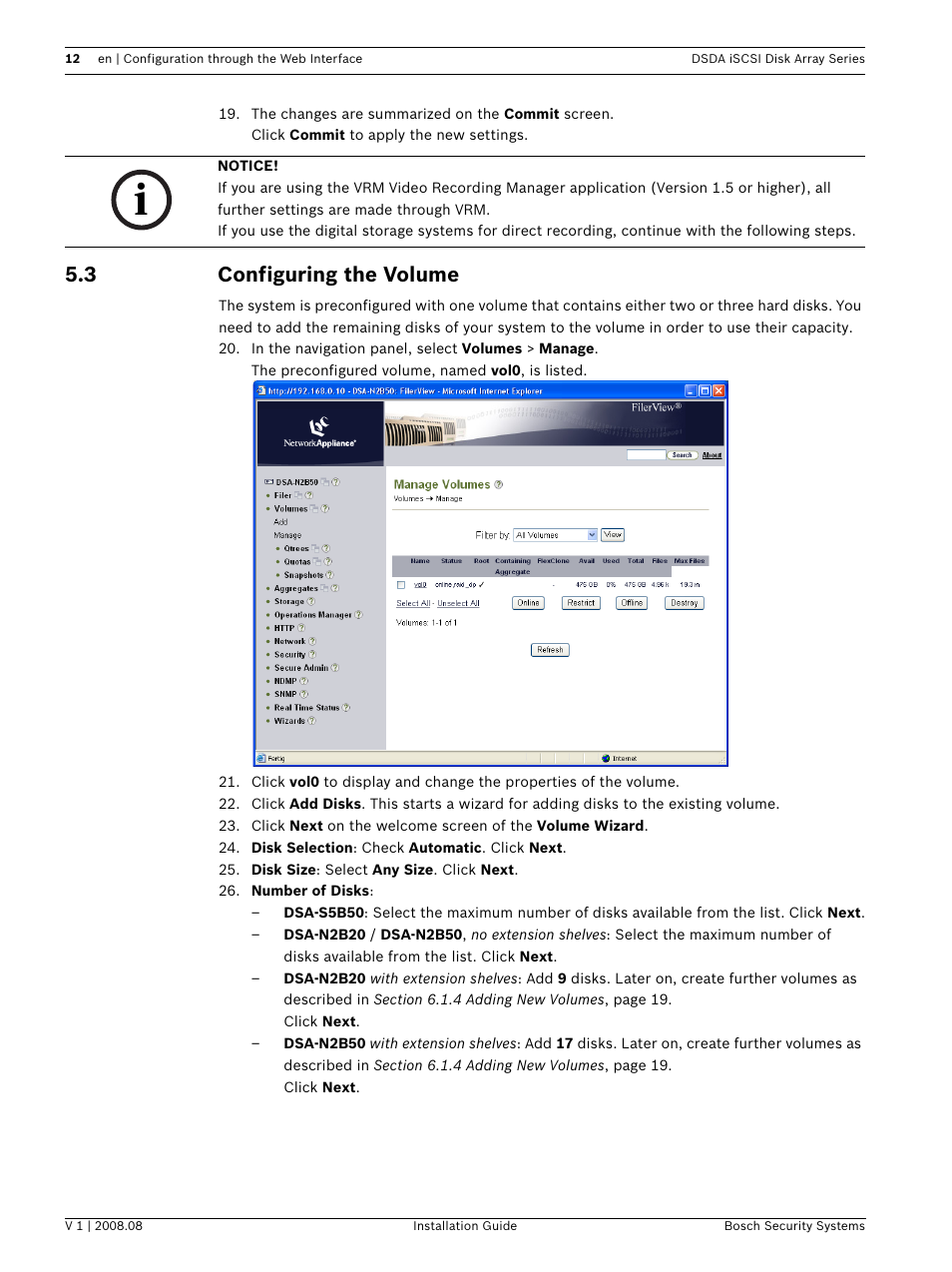 3 configuring the volume, Configuring the volume | Bosch DSDA ISCSI DISK ARRAY SERIES DSA-S5B50 User Manual | Page 14 / 40