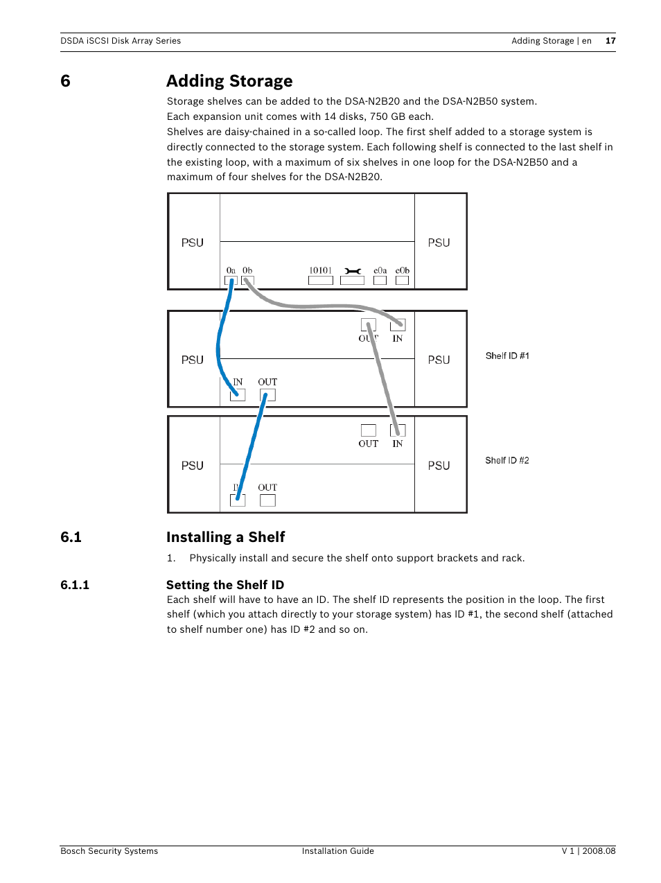 6 adding storage, 1 installing a shelf, Adding storage | Installing a shelf, 6adding storage | Bosch DSDA ISCSI DISK ARRAY SERIES DSA-S5B50 User Manual | Page 19 / 40