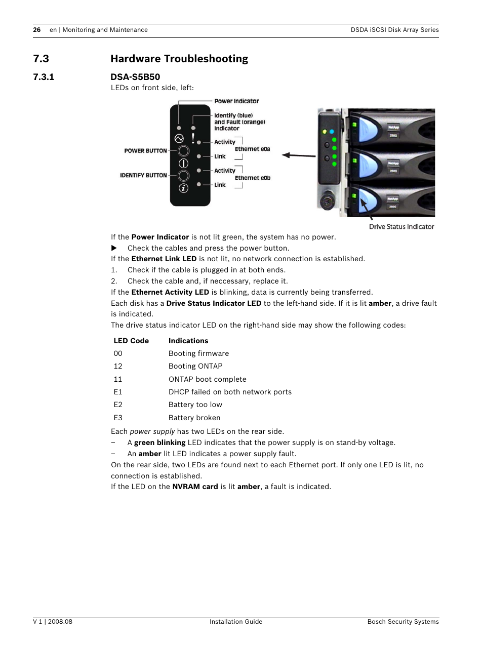 3 hardware troubleshooting, Hardware troubleshooting | Bosch DSDA ISCSI DISK ARRAY SERIES DSA-S5B50 User Manual | Page 28 / 40