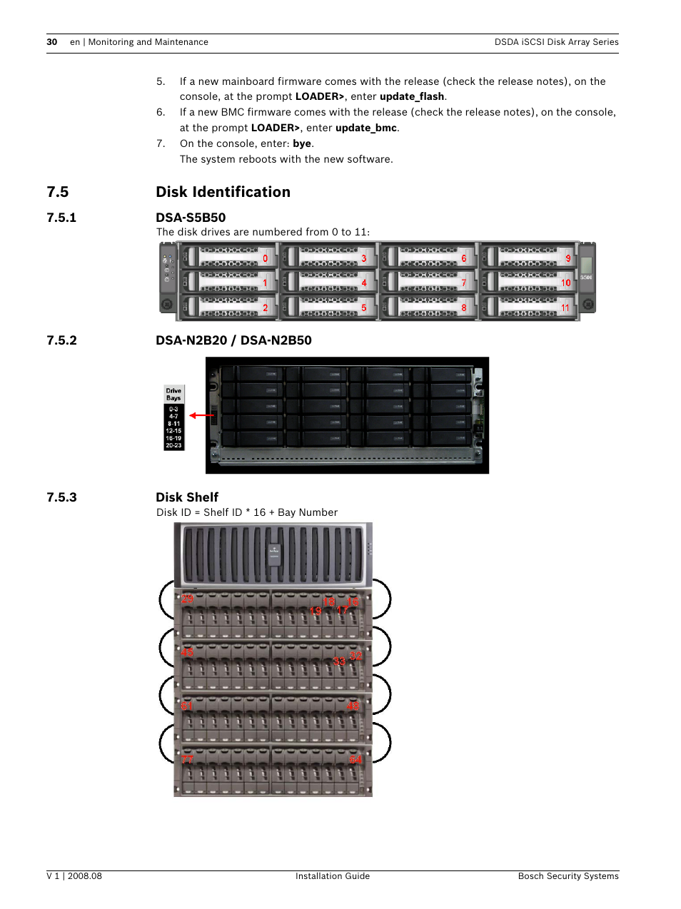 5 disk identification, Disk identification | Bosch DSDA ISCSI DISK ARRAY SERIES DSA-S5B50 User Manual | Page 32 / 40