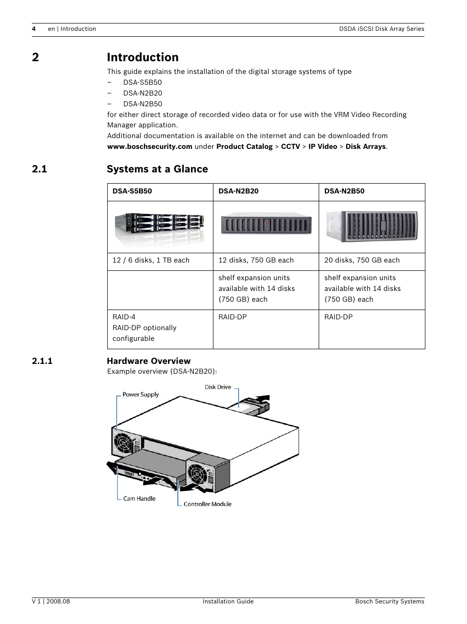 2 introduction, 1 systems at a glance, Introduction | Systems at a glance, 2introduction | Bosch DSDA ISCSI DISK ARRAY SERIES DSA-S5B50 User Manual | Page 6 / 40