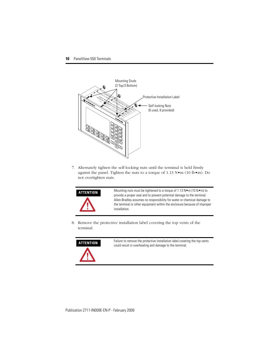 Rockwell Automation 2711-K5Axx_B5Axx PanelView 550 Terminals Installation Instructions User Manual | Page 10 / 20