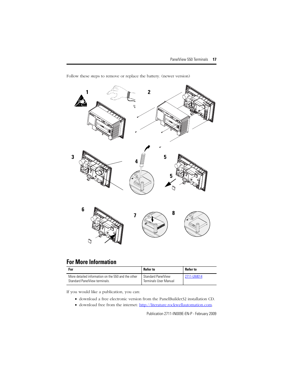 For more information | Rockwell Automation 2711-K5Axx_B5Axx PanelView 550 Terminals Installation Instructions User Manual | Page 17 / 20