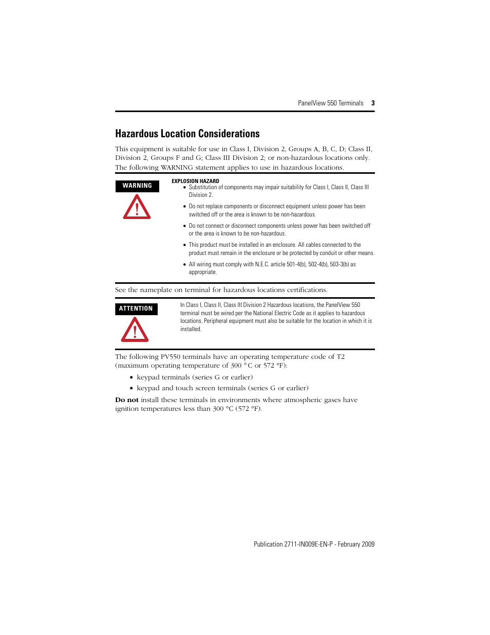 Hazardous location considerations | Rockwell Automation 2711-K5Axx_B5Axx PanelView 550 Terminals Installation Instructions User Manual | Page 3 / 20