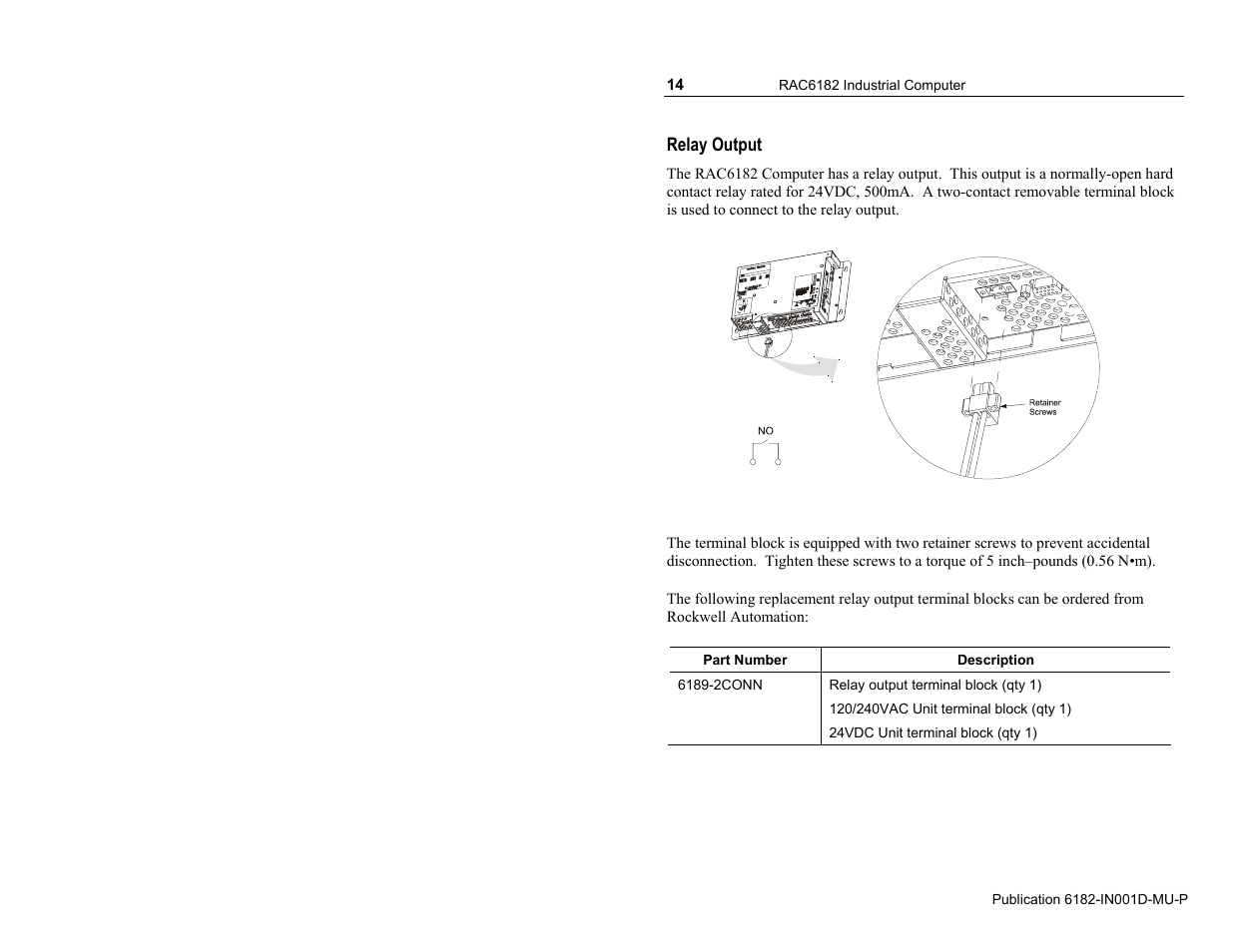 Relay output | Rockwell Automation 6182 Industrial Computer Installation Instructions User Manual | Page 14 / 92