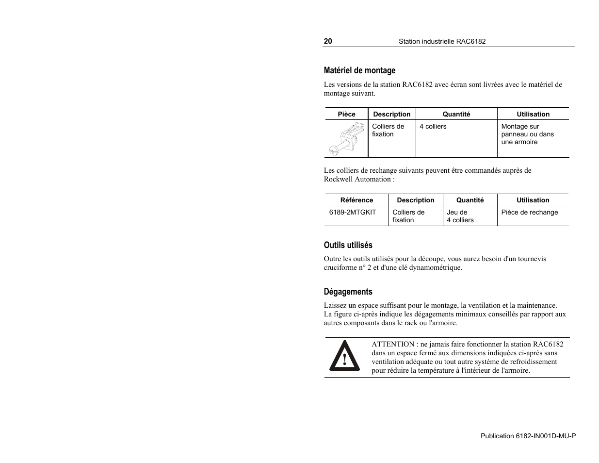 Matériel de montage | Rockwell Automation 6182 Industrial Computer Installation Instructions User Manual | Page 20 / 92