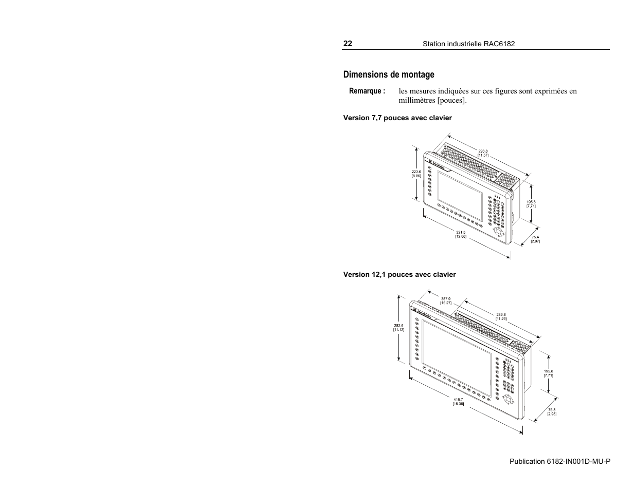 Dimensions de montage | Rockwell Automation 6182 Industrial Computer Installation Instructions User Manual | Page 22 / 92