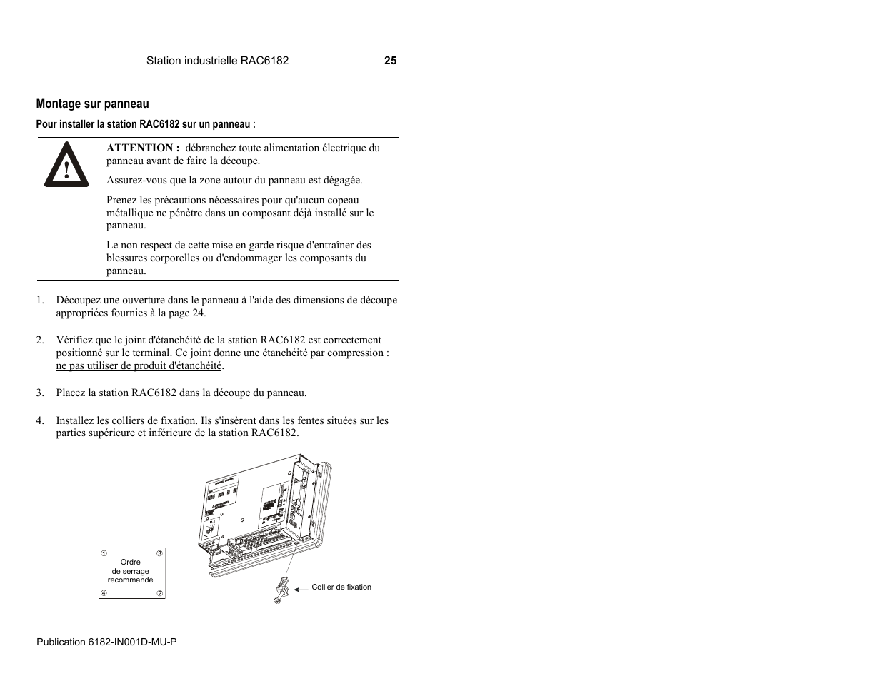 Montage sur panneau | Rockwell Automation 6182 Industrial Computer Installation Instructions User Manual | Page 25 / 92