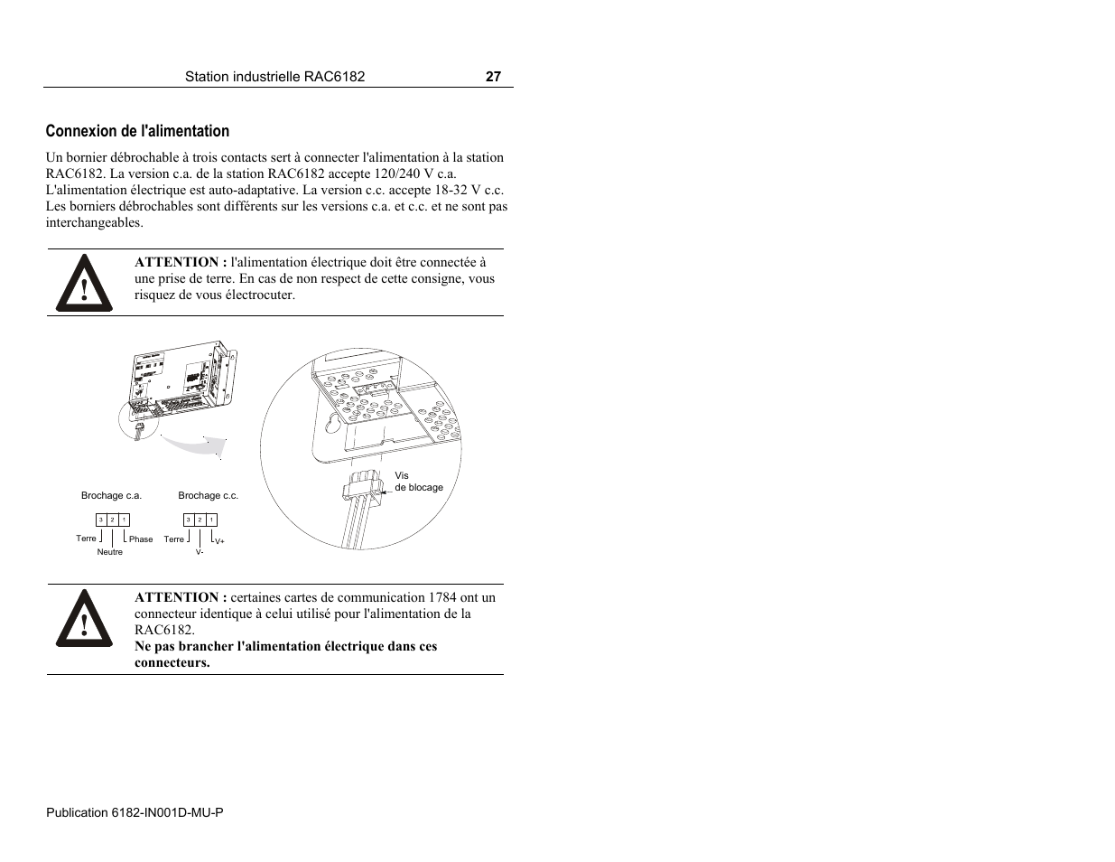 Connexion de l'alimentation | Rockwell Automation 6182 Industrial Computer Installation Instructions User Manual | Page 27 / 92