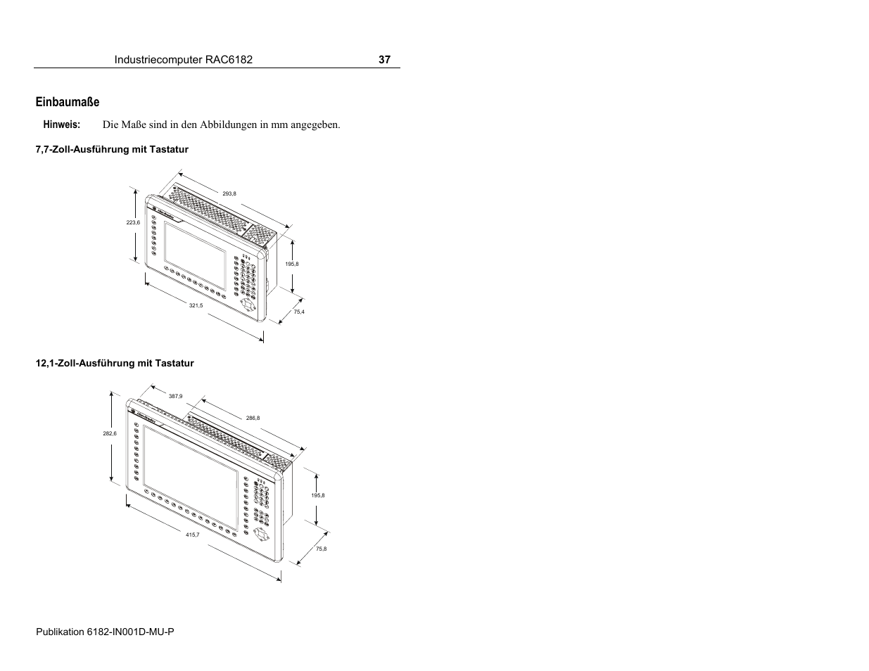 Einbaumaße | Rockwell Automation 6182 Industrial Computer Installation Instructions User Manual | Page 37 / 92