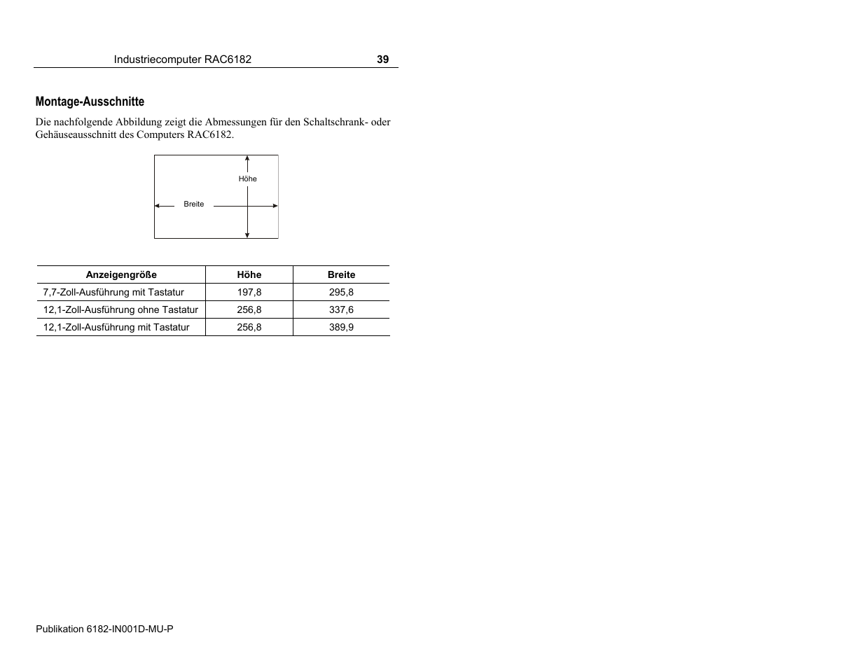 Montage-ausschnitte | Rockwell Automation 6182 Industrial Computer Installation Instructions User Manual | Page 39 / 92