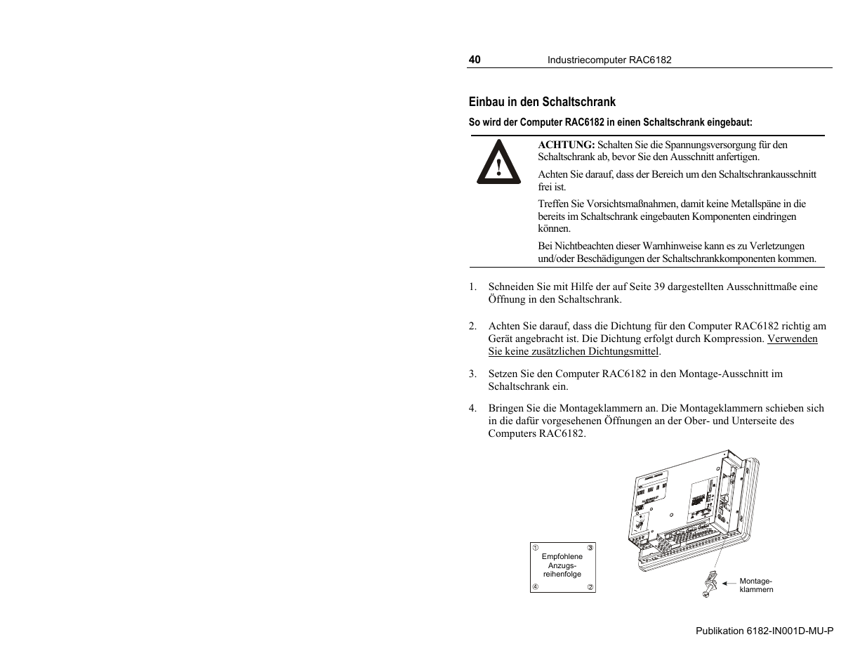 Einbau in den schaltschrank | Rockwell Automation 6182 Industrial Computer Installation Instructions User Manual | Page 40 / 92