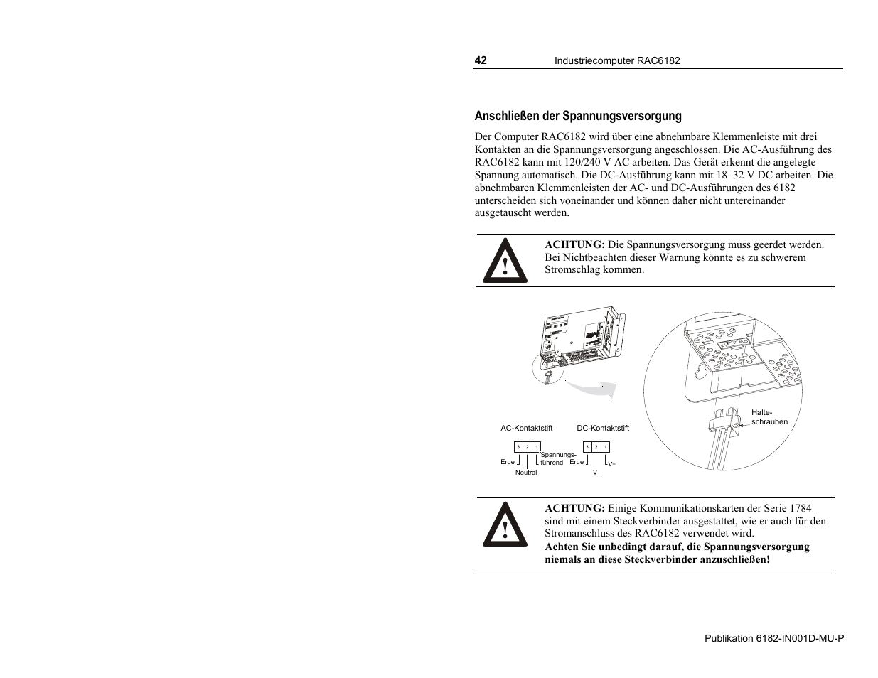 Anschließen der spannungsversorgung | Rockwell Automation 6182 Industrial Computer Installation Instructions User Manual | Page 42 / 92