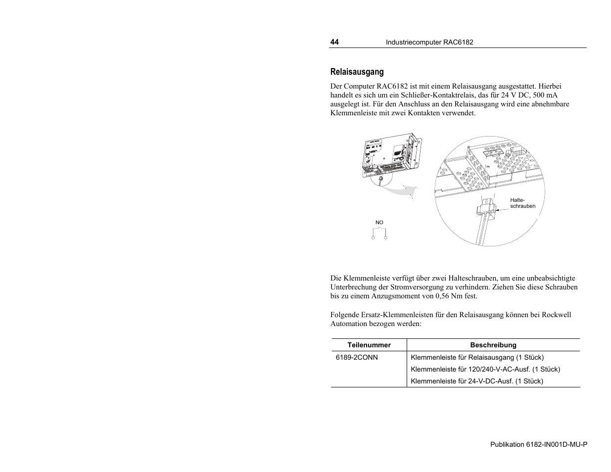 Relaisausgang | Rockwell Automation 6182 Industrial Computer Installation Instructions User Manual | Page 44 / 92