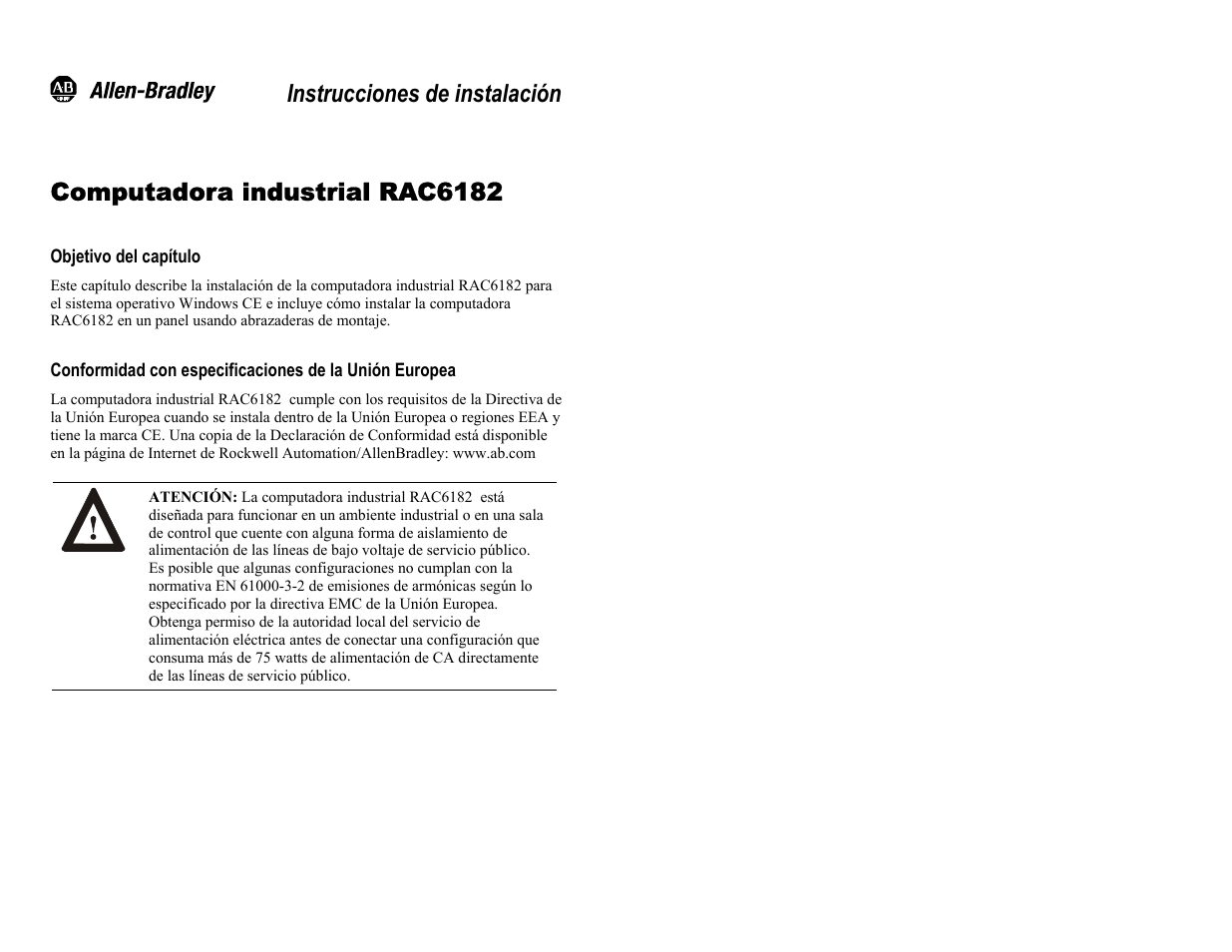 Computadora industrial rac6182, Objetivo del capítulo, Instrucciones de instalación | Rockwell Automation 6182 Industrial Computer Installation Instructions User Manual | Page 47 / 92
