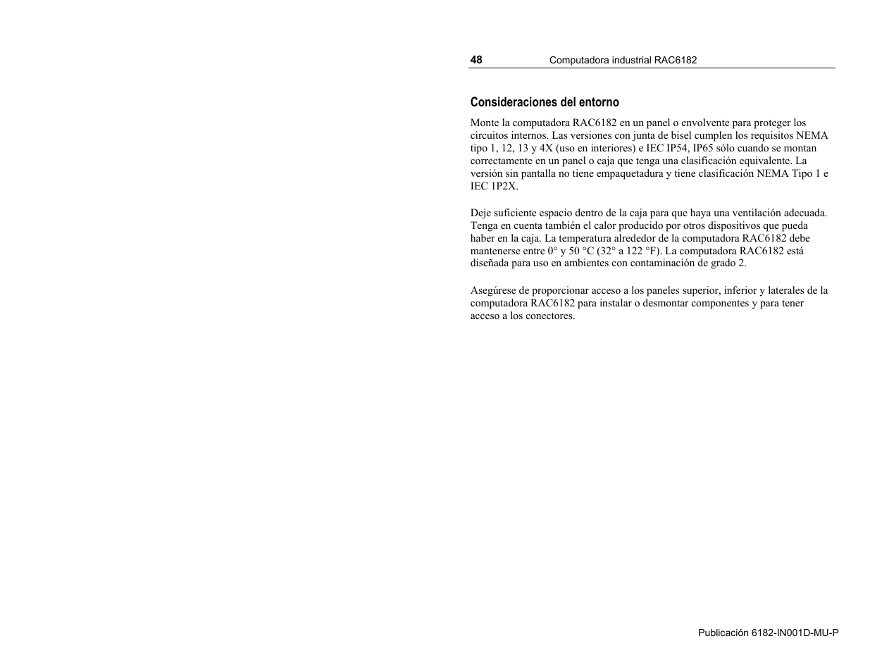 Consideraciones del entorno | Rockwell Automation 6182 Industrial Computer Installation Instructions User Manual | Page 48 / 92