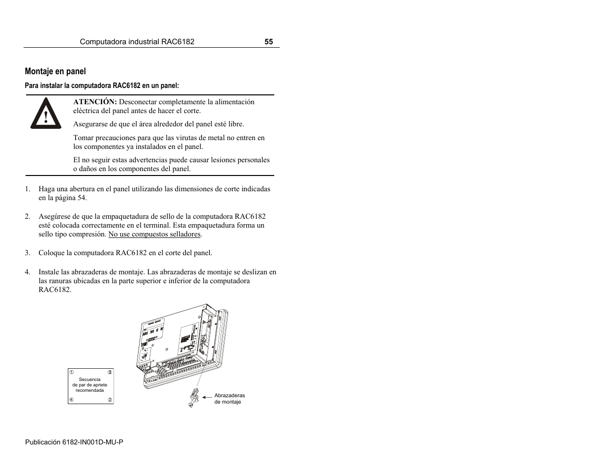 Montaje en panel | Rockwell Automation 6182 Industrial Computer Installation Instructions User Manual | Page 55 / 92