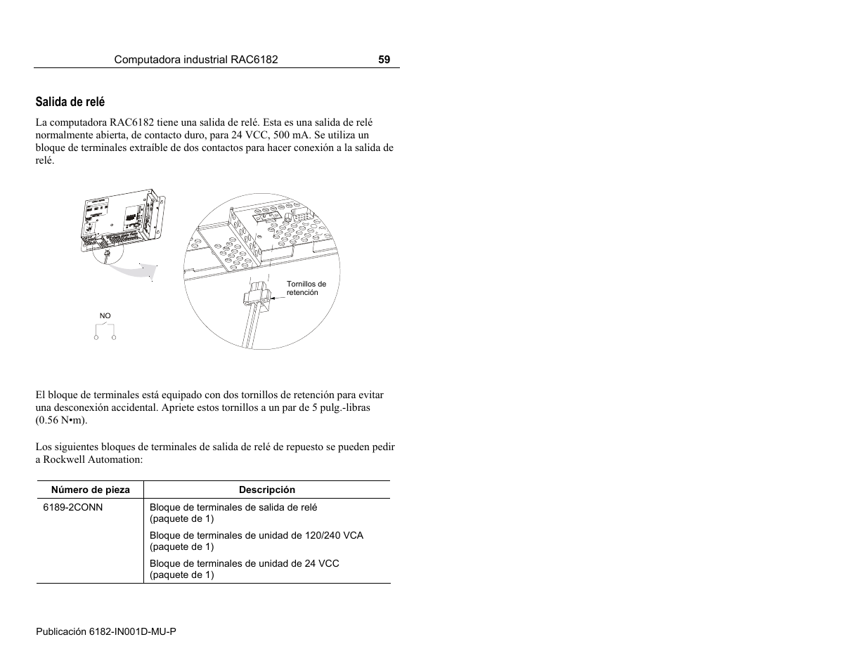 Salida de relé | Rockwell Automation 6182 Industrial Computer Installation Instructions User Manual | Page 59 / 92