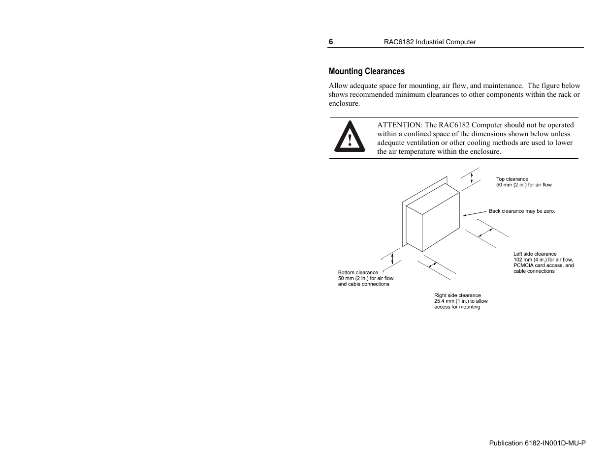 Mounting clearances | Rockwell Automation 6182 Industrial Computer Installation Instructions User Manual | Page 6 / 92