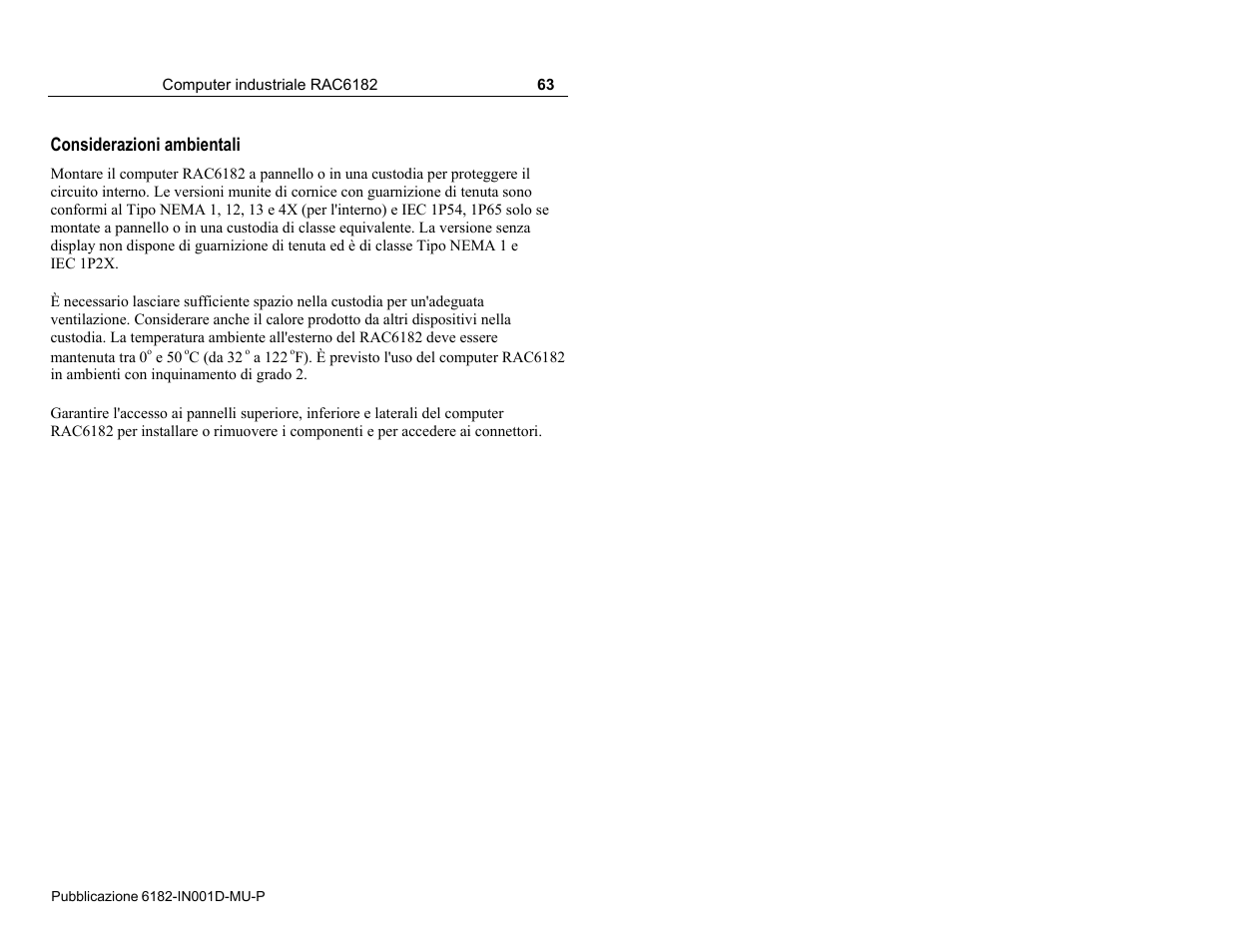 Considerazioni ambientali | Rockwell Automation 6182 Industrial Computer Installation Instructions User Manual | Page 63 / 92