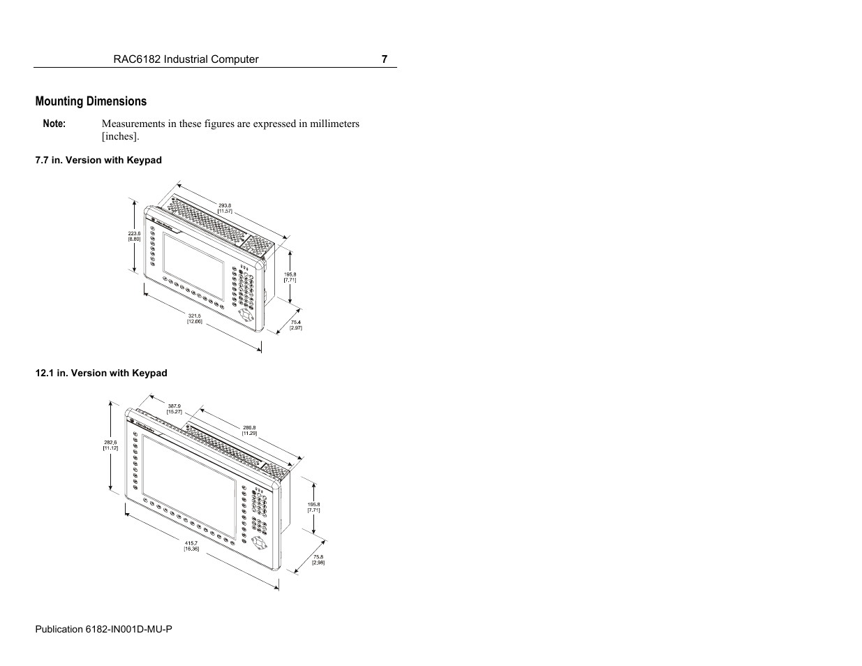 Mounting dimensions | Rockwell Automation 6182 Industrial Computer Installation Instructions User Manual | Page 7 / 92