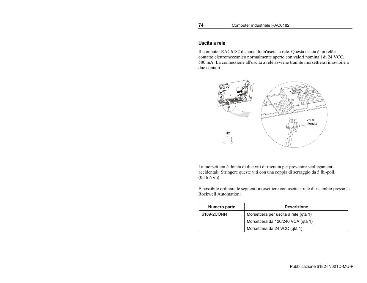 Uscita a relè | Rockwell Automation 6182 Industrial Computer Installation Instructions User Manual | Page 74 / 92